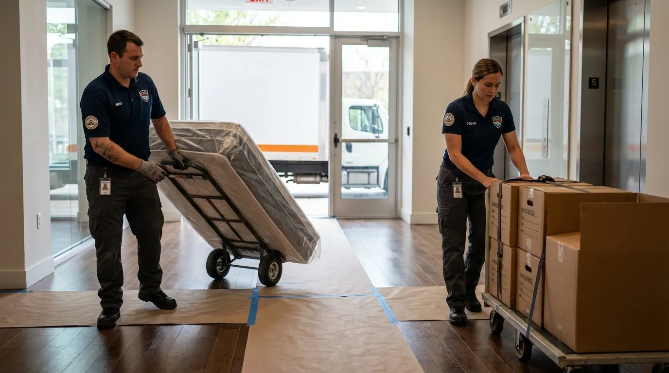 Professional apartment movers loading elevator in Ocilla, GA